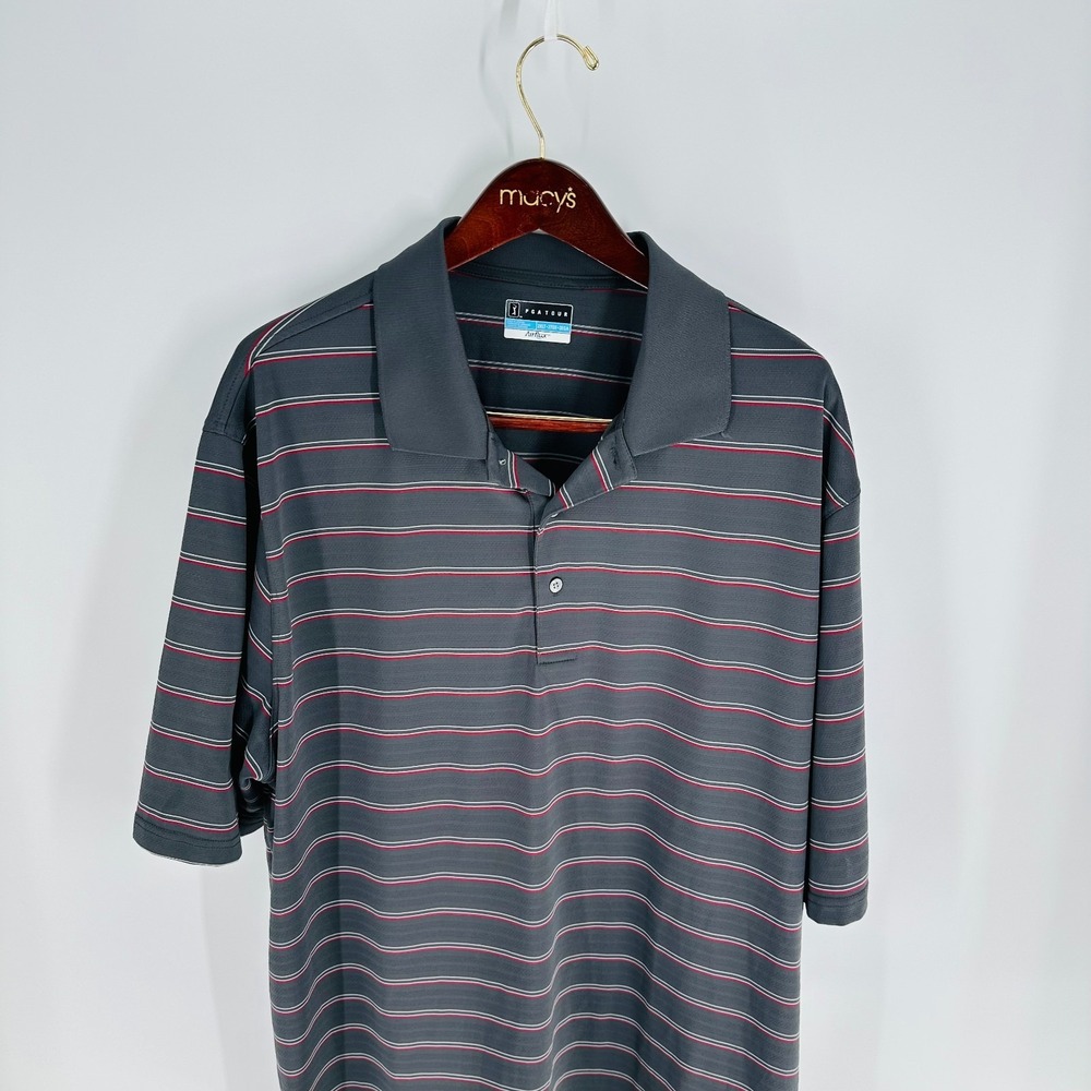 PGA Tour Airflux Striped Golf Classic Pullover Polo‎ Shirt Gray White Size 2XLT